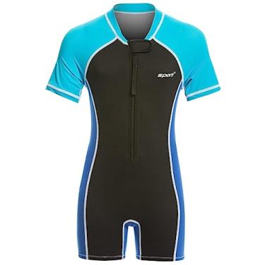 Imagem de Sporti Roupa de mergulho infantil completa – Roupa de mergulho Seaskin para meninos e meninas – maiôs térmicos de neoprene para prática de natação – maiô térmico de manga curta – 1,5 mm FPS 50 liso –
