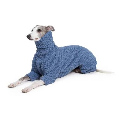 Imagem de ESCCBOO Pijama fofo de lã macia para cães galgos italianos, macacão de lã quente de gola rolê, casaco, macacão, macaquinho (azul, GG)
