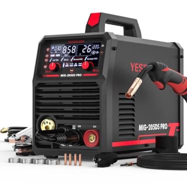 Imagem de YESWELDER Soldador MIG-205DS PRO MIG, máquina de solda MIG de tensão dupla 200 Amp 110/220V, 5 em 1 gás MIG/Flux Core MIG/carretel pistola MIG/Lift TIG/Stick soldador MIG de alumínio multiprocesso,