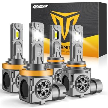 Imagem de Termitor Combo de lâmpadas LED 9005/HB3 H11/H8/H9, brilho insano de 110.000lm, tamanho mini real 1:1, branco 6500K 70.000h longa vida útil com ventiladores de resfriamento, Plug N Play, pacote com 4