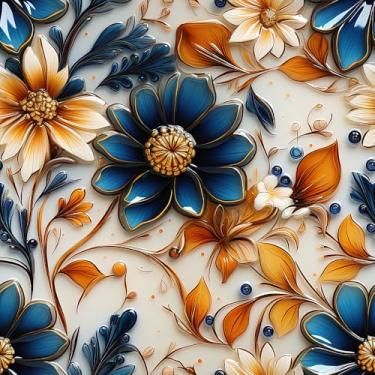 Imagem de Vintage Boho Marrom Vidro Floral Azul Marinho Escuro/Amarelo Arte Abstrata Moderna Pape...