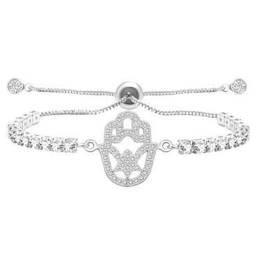Imagem de Oneress Pulseira Hand Faith - Pulseira de tênis brilhante ajustável para mulheres - Design intrincado à mão - ideal para eventos cristãos, festas e ocasiões especiais, Medium, Latão, Zircônia cúbica