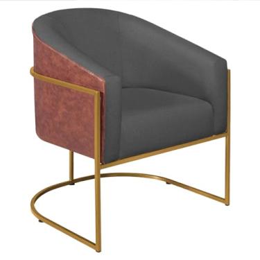 Imagem de Poltrona Luiza Base de Ferro Dourado Corano Nozes e Linho Cinza Escuro - AM Decor