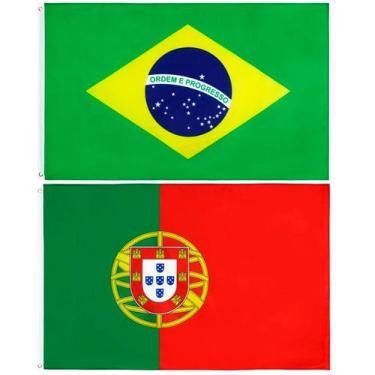 Imagem de Kit Bandeira Do Brasil + Bandeira Portugal Dupla Face 150 X 90 Cm - EB