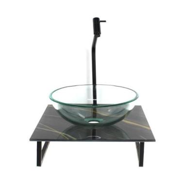 Imagem de Kit Cuba Vidro Redonda 10Mm Incolor Tampo Vidro 40Cm X 40Cm - Cubas E 