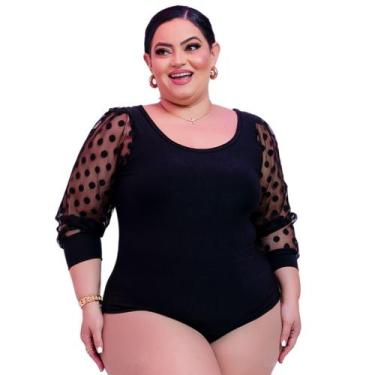 Imagem de Blusa Modelo Bori Body Manga Longa Plus Size Tule Feminino - WM, Preto