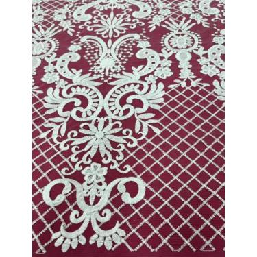 Imagem de Tecido Tule Bordado Arabesco Com Treliça Branco - Tecidos Finos São Ca