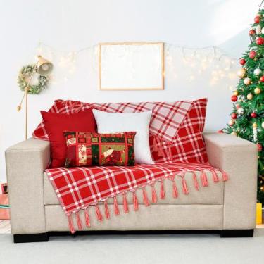 Imagem de Kit Manta Xale Sofá Natal com 3 capas de Almofadas Quadrada e Quebra R