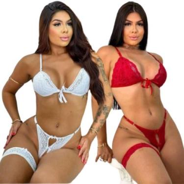Imagem de Kit 2 Conjunto Calcinha E Sutiã Lingerie Feminino Renda Fio Dental Lux