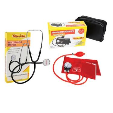 Imagem de Estetoscópio simples e esfigmomanômetro Preto Premium, VERMELHO