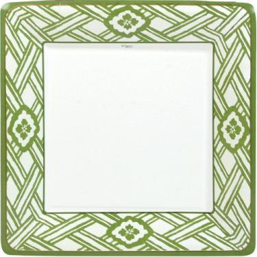Imagem de Conjunto de dois pacotes de pratos de jantar de papel quadrado verde Kiku da Entertaining with Caspari, 8 pratos por pacote