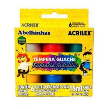 Imagem de Tinta guache fantasia metallic acrilex 15 ml 6 cores