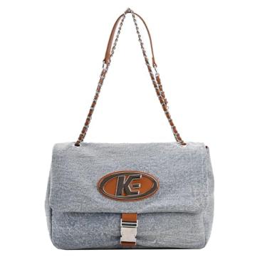 Imagem de WDMXSG Bolsa feminina moderna, bolsa de corrente de tecido jeans, crossbody/mão/opções de bolsa única, Azul