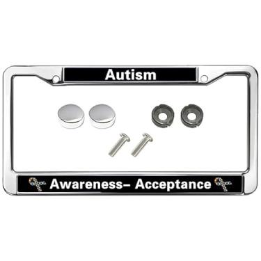 Imagem de Autism Awareness Universal US CA Car License Plate Frame Acceptance Love Autism Chrome License Plate Frame Autism Car Accessories License Plate Frame Girly