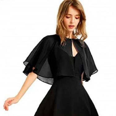 Imagem de Bolero Xale Tule Chiffon Manta Noivas Madrinhas Festa Preto - anjo da 