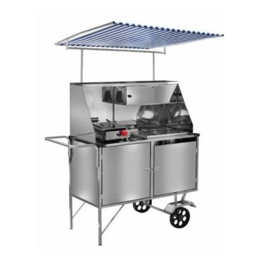 Imagem de Carrinho de Cachorro Quente e Lanche Inox com Toldo Rodas Maciças Cefa