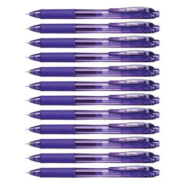 Imagem de Pentel Caneta de gel líquido retrátil EnerGel-X de 0,5 mm com ponta de agulha e tinta violeta, caixa com 12 (BLN105-V)