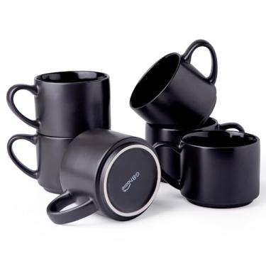 Imagem de GBHOME Conjunto de 6 canecas de café de 400 ml, canecas de cerâmica empilháveis para homens, mulheres, xícaras de café modernas com base estável para latte, chá, cappuccino. Seguro para lava-louças e