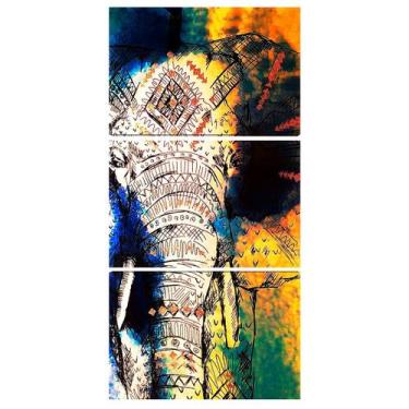 Imagem de Quadro Decorativo Elefante Colorido Sala Kit Quarto Nicho - IQ Quadros