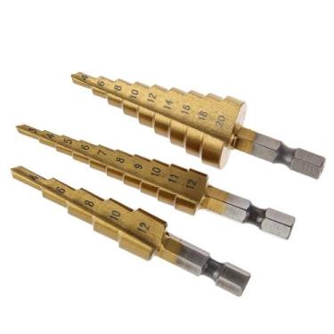 Imagem de Kit 3 Brocas Escalonadas Cônicas De Titânio Hss 3/20mm - Fox Tools BR