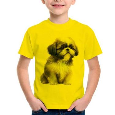 Imagem de Camiseta Infantil Cachorro Shih Tzu Filhote - Foca na Moda, Amarelo, 6