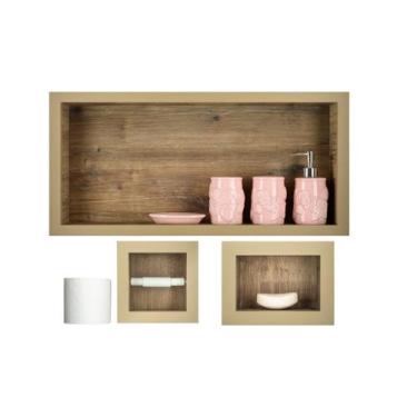 Imagem de Nicho Em Porcelanato Para Banheiro - kit com 3 peças (Madeirado) - Inc