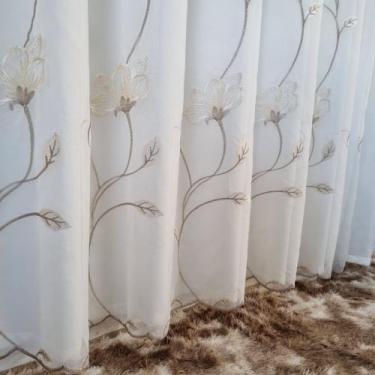 Imagem de Cortina Para Sala Voil Bordado Com Forro Microfibra P/Varão 3,00X2,30 