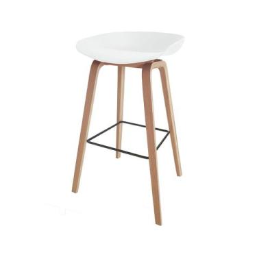 Imagem de Banqueta de Cozinha Branca com Pés de Madeira - Modelo Wood com 75cm -