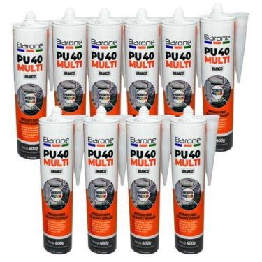 Imagem de Kit 10 Silicone PU40 Branco Adesivo Cola Vedação Barone 400g Multiuso 