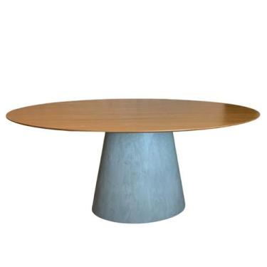 Imagem de Mesa de Jantar Cone Cimento Queimado Oval 160x90 cm Tampo Freijó - Per