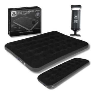 Imagem de Colchão Inflável Casal + Solteiro Deluxe + Bomba Ar Manual - BEL