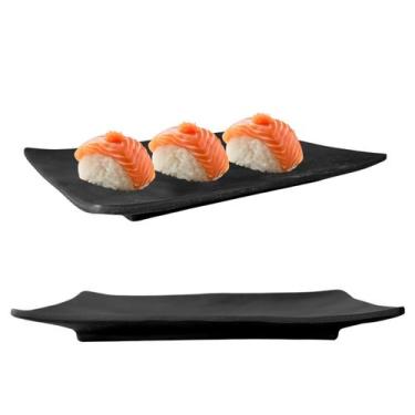 Imagem de Prato Retangular Raso Oriental em Melamina Preto 20cm - Riodeouro