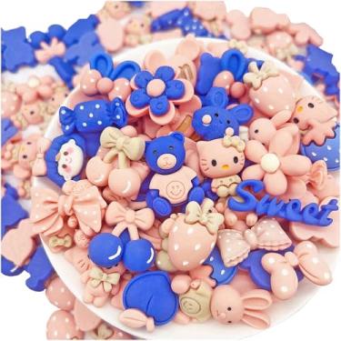Imagem de JINDUODUO 50 peças de berloques lisos de resina fofos para artesanato, pingentes mistos de fundo plano para geleca, berloques de geleca a granel para kit de artesanato DIY (azul rosa)