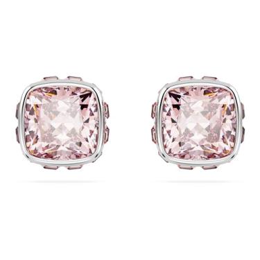 Imagem de Swarovski Brincos de pedra do mês de nascimento, corte quadrado, junho, rosa, acabamento em ródio, One Size, Latão Zircônia cúbica Cristal, Zircônia cúbica