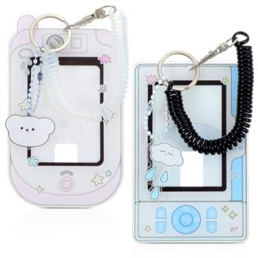 Imagem de Mabor 2 peças de porta-cartões de foto de desenho animado Kpop porta-cartões de foto chaveiro fofo porta-crachá de identificação acrílico com pingente de urso nuvem espiral bobina de pulso