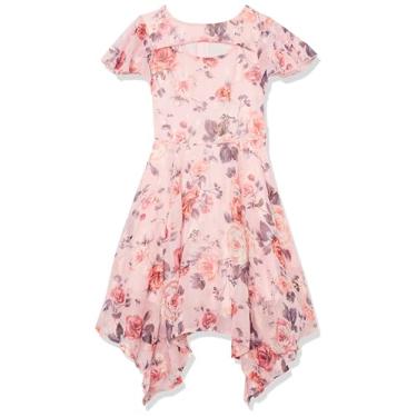 Imagem de Speechless Vestido de festa de manga curta com bainha assimétrica para meninas, Rosa/pêssego, 16