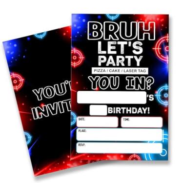 Imagem de QZJ Conjunto de 20 Bruh Neon Glow Convite de Aniversário com Envelopes para Convites de Festa a Laser com Laser em Branco, Dupla Face