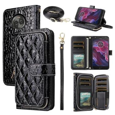 Imagem de Furiet Argyle Capa carteira para Motorola Moto X4 com 2 cordões de couro PU suporte com zíper bolsa à prova de choque para celular MotoX4 X 4ª geração 4X 4 Gen Android One XT1900-1 preta