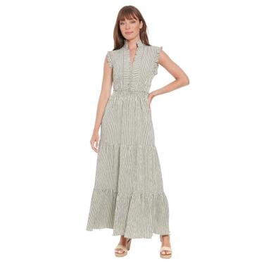 Imagem de bestmobilephonecases Vestido longo feminino com gola e babados e cintura franzida, C10 Preto, 25 Plus Size