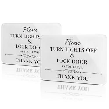 Imagem de 2PK apaga as luzes e trava a placa de porta, placa de acrílico com suporte magnético para hotéis, escritório, aluguéis de férias, placa de regras da casa com 4 adesivos adesivos, 18 cm x 13 cm