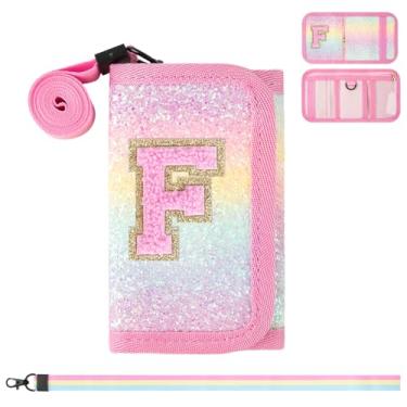 Imagem de Carteiras para meninas de 2, 3, 4, 5, 6, 7, 8, 9 e 10 anos de idade, bolsa com inicial personalizada para meninas adolescentes, linda carteira infantil com bolso para moedas, rosa, F, Moderno