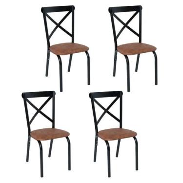 Imagem de Conjunto 4 cadeiras cozinha jantar ciplafe karina tubo preto fosco ass
