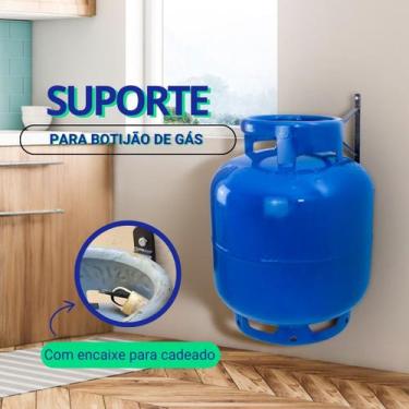 Imagem de Suporte Para Botijão de Gás Parede Com Trava AntiFurto Roubo C/ Buchas