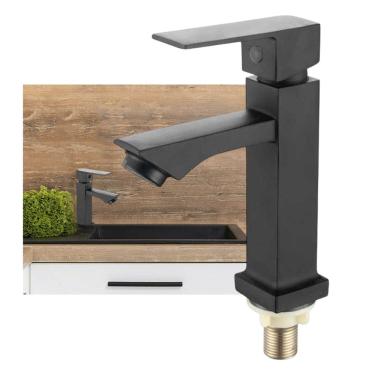 Imagem de Torneira Pia Banheiro Monocomando Preta Luxo Moderna Bancada Area Lazer Varanda