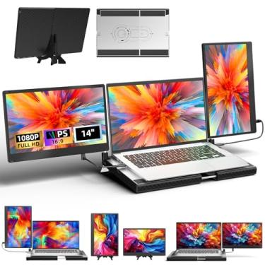 Imagem de AOKER Extensor de tela tripla para laptop – Monitor de 35.6 cm IPS FHD 1080P HDMI USB-C destacável para laptops de 12 a 17,3 polegadas, compatível com Windows Mac, superfície cromada, base de metal,