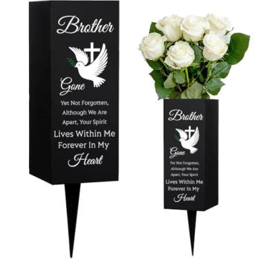 Imagem de WEBEEDY Cemitério vasos para cemitério de metal cemitério, suporte de flores com pontos, decoração de cemitério de irmão, estampa de cruz de pombos, Forever in My Heart, cemitério, suporte de flores,