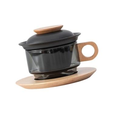 Imagem de Bothyi Cappuccino Canecas com pires de café com copo de café conjunto de uma única alça de chá de chá de café, Preto E Faia