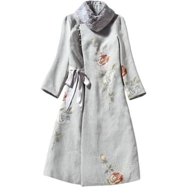 Imagem de Vestido feminino cheongsam chinês - inverno estilo chinês moda vintage qipao vestido feminino grosso quente tradicional chinês melhora moderno elegante manga comprida cheongsam, cinza, L