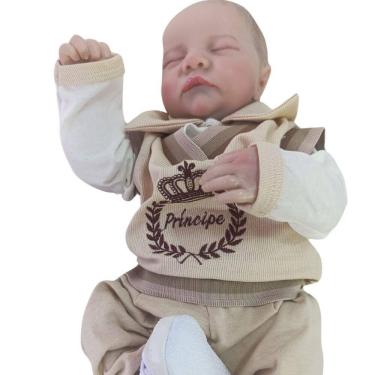 Imagem de Bebê Reborn Menino Olhos Fechados Cabelo Pintado A Mão Corpo De Silicone De Vinil