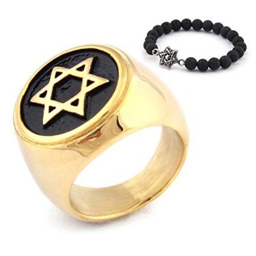 Imagem de Gungneer Anel de estrela de Davi Jerusalém para homens, aço inoxidável, símbolo religioso, estrela judaica, acessório de joia, Metal